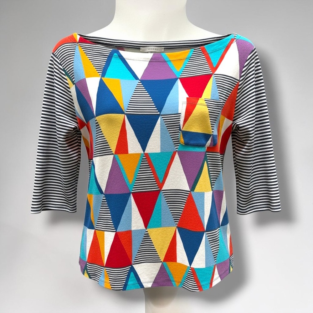 Westbound Womens Geometric Triangle Striped Boat Neck 3/4 Sleeve Top Large Multi